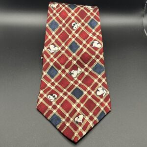 PEANUTS‎ J. Gridlock SNOOPY 100% Silk Neck Tie ~Burgundy Plaid Hidden Snoopy 58"